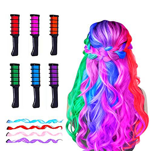 6 Piezas Hair Chalk Peine de Tiza para el Pelo para Niñas y Niños Con 4 pelucas