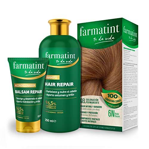 Pack Farmatint - Tinte 6N Rubio Oscuro + Acondicionador reparador + Champú 96,5% ingredientes naturales