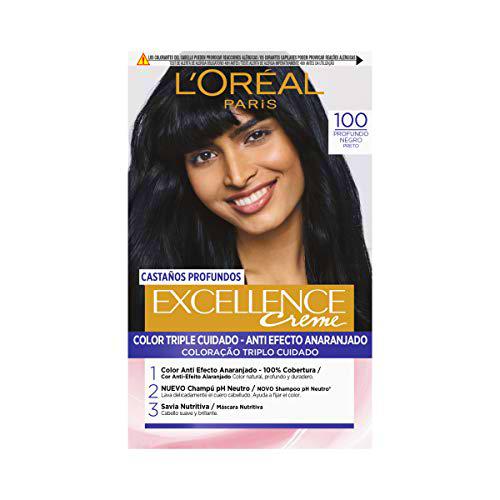 L'Oreal Paris Excellence Castaños Profundos Tinte Permanente Tono 100 Negro Profundo