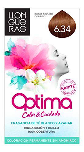 Llongueras Optima Tinte de Cabello Permanente sin Amoniaco Tono #6.34 Rubio Oscuro Dorado Cobrizo