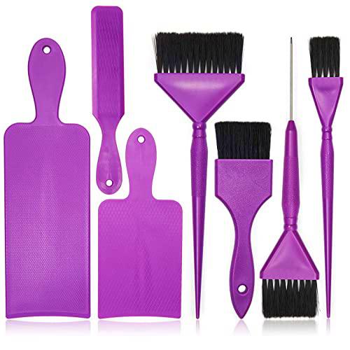 Kit balayage de 7 piezas con tablero de resaltado y cepillos de tinte para el cabello en 3 tamaños para mujeres y niñas (morado)