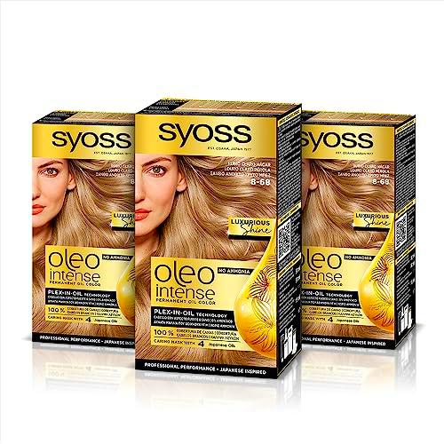 Syoss Oleo Intense - Tinte 8-68 Rubio Claro Nácar - Sin amoniaco, pack de 3